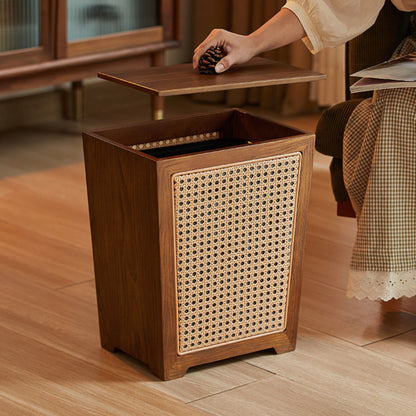 Wooden Decorative Trash Bin with PE Wicker Sides SKU 54003