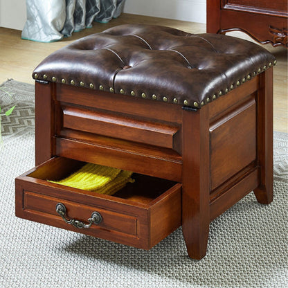 Solid Wood Upholstered Stool Ottoman with Storage SKU 52002