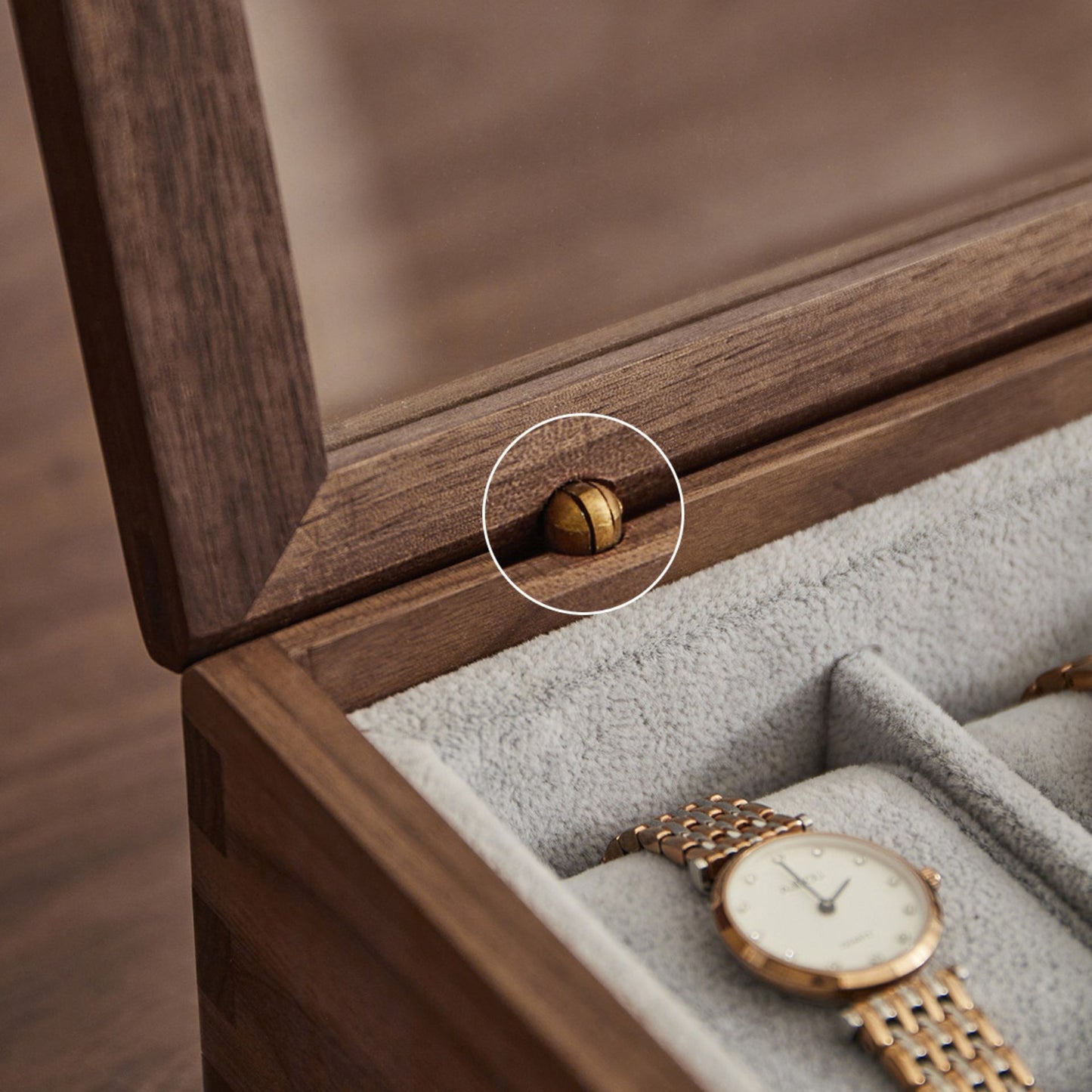 Solid Walnut Wooden Watch Box with Glass Lid SKU 22016