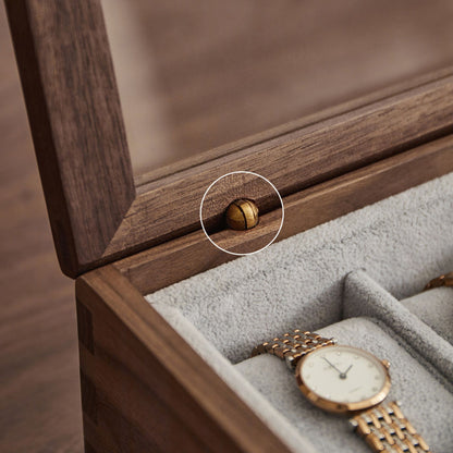 Solid Walnut Wooden Watch Box with Glass Lid SKU 22016