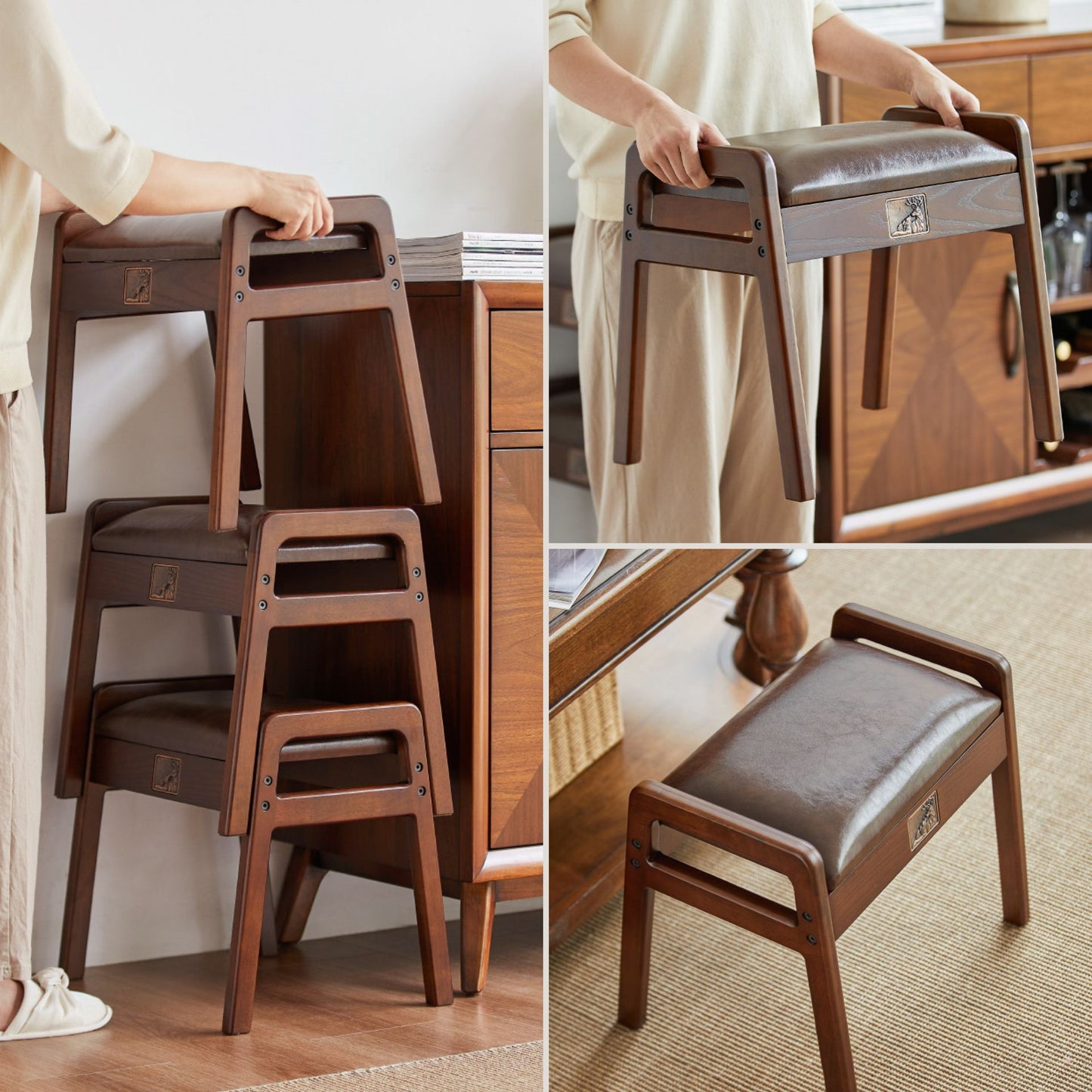 Solid Wood Upholstered Accent Stool Ottoman SKU 52009