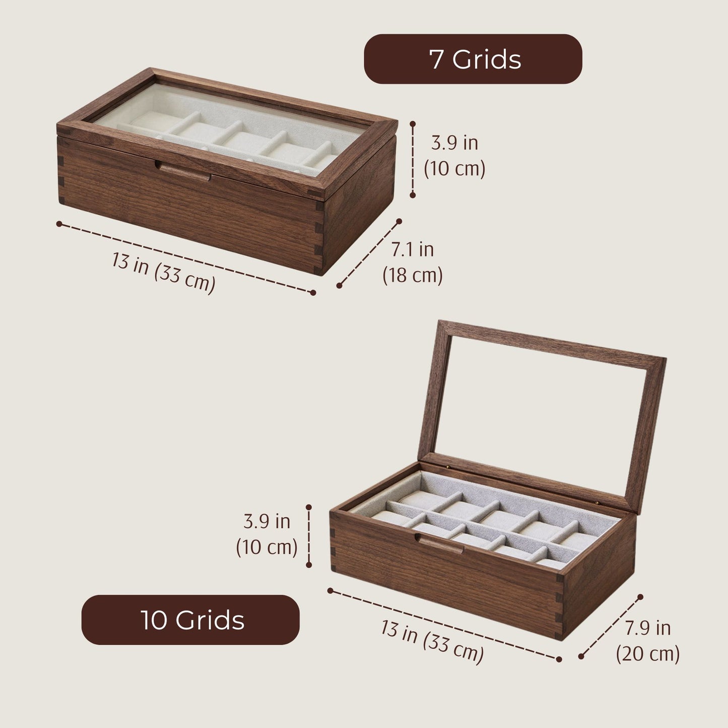 Solid Walnut Wooden Watch Box with Glass Lid SKU 22016