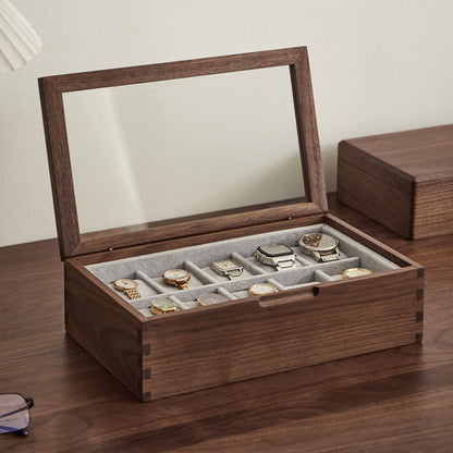 Solid Walnut Wooden Watch Box with Glass Lid SKU 22016