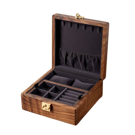 Square Solid Walnut Wood Jewelry Box with Watch Pillows SKU 21124