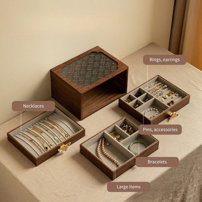 Wooden Jewelry Box with Glass Lid and Drawers SKU 21134