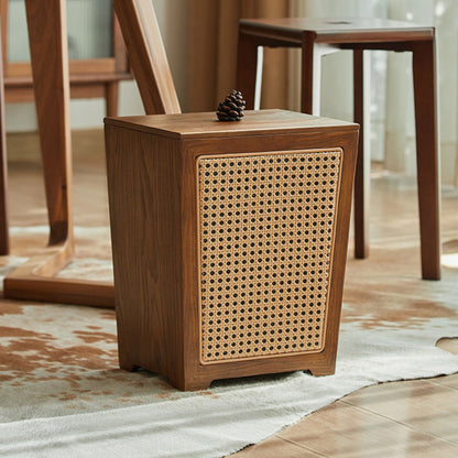 Wooden Decorative Trash Bin with PE Wicker Sides SKU 54003