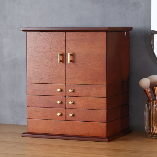 Large Wooden Jewelry Box with Drawers and Earring Racks SKU 21177