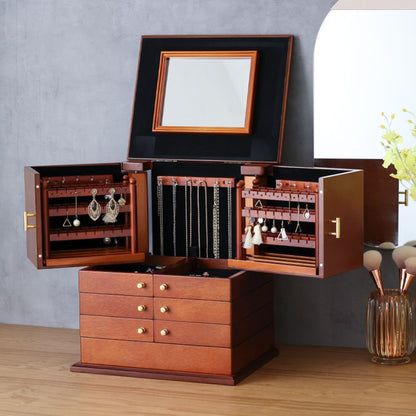 Large Wooden Jewelry Box with Drawers and Earring Racks SKU 21177