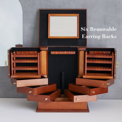 Large Wooden Jewelry Box with Drawers and Earring Racks SKU 21177