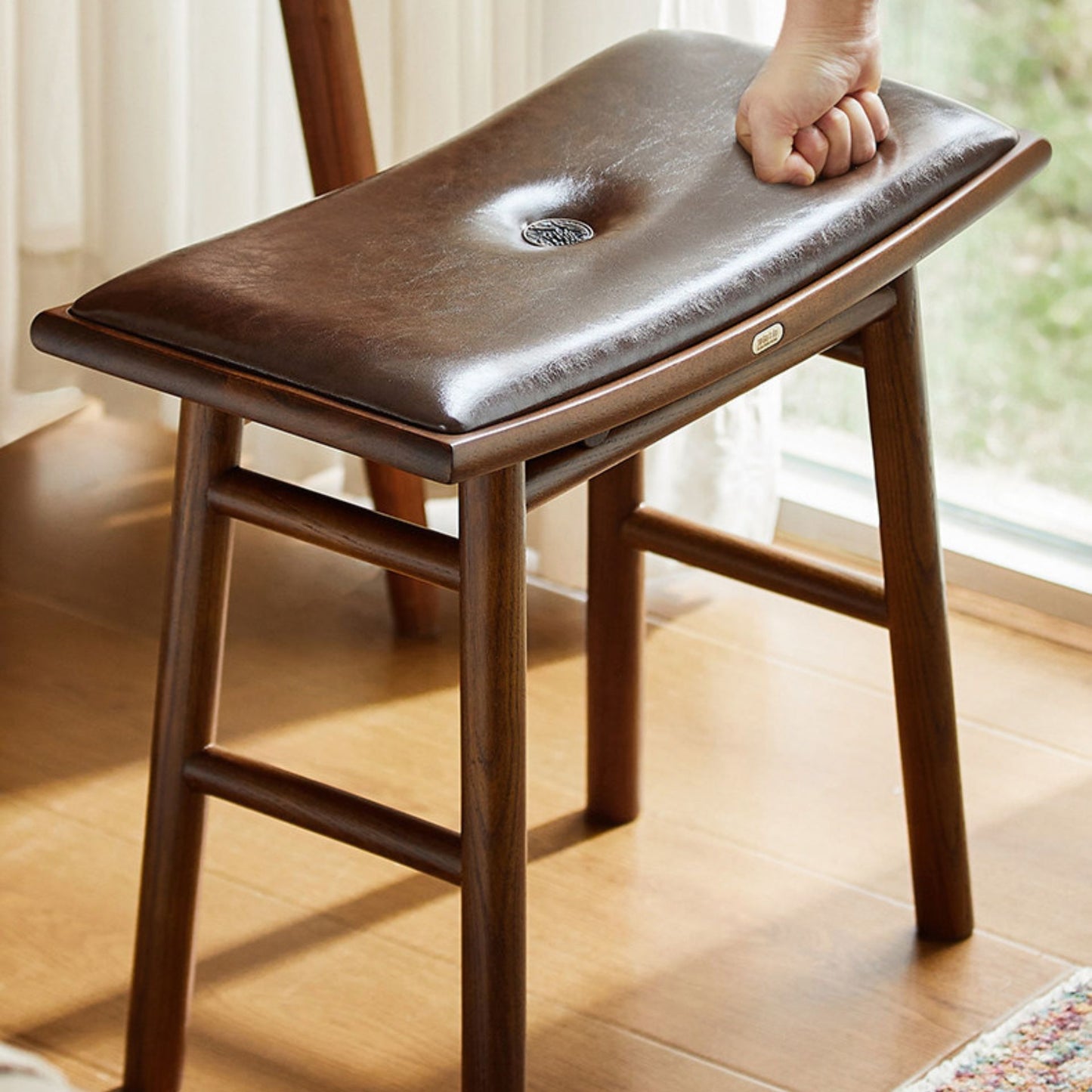 Solid Wood Upholstered Accent Stool Ottoman SKU 52010