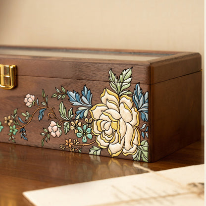 Solid Walnut Wooden Watch Box with Hand Painted Pattern SKU 22017
