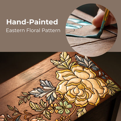 Solid Walnut Wooden Watch Box with Hand Painted Pattern SKU 22017