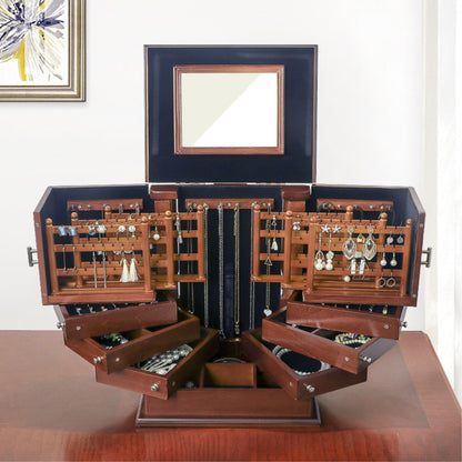 Large Wooden Jewelry Box with Drawers and Earring Racks SKU 21177