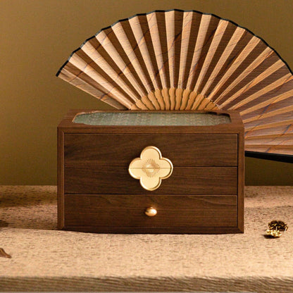 Wooden Jewelry Box with Glass Lid and Drawers SKU 21134