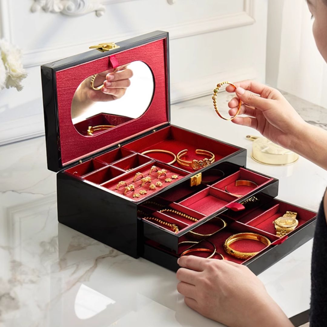 Piano Finish Wooden Jewelry Box with Drawer SKU 21158