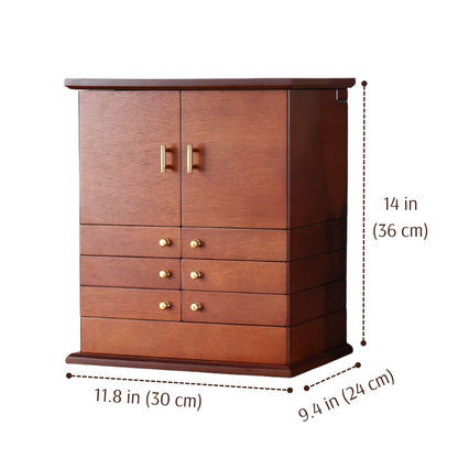 Large Wooden Jewelry Box with Drawers and Earring Racks SKU 21177