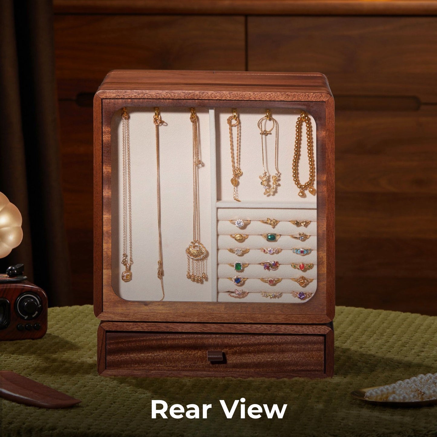 Rotatable Solid Wood Jewelry Box with Drawers SKU 21180
