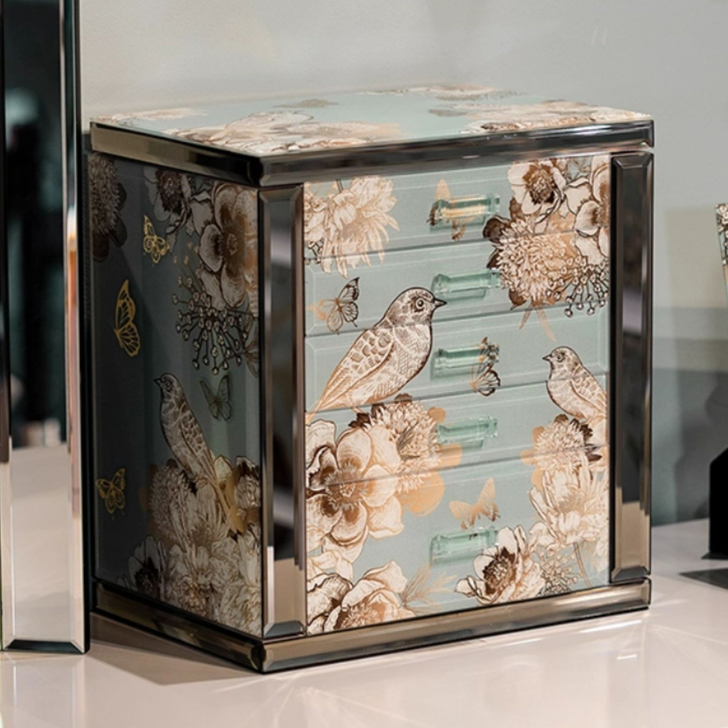 Glass Jewelry Box Organizer with Drawers and Mirror SKU 21168