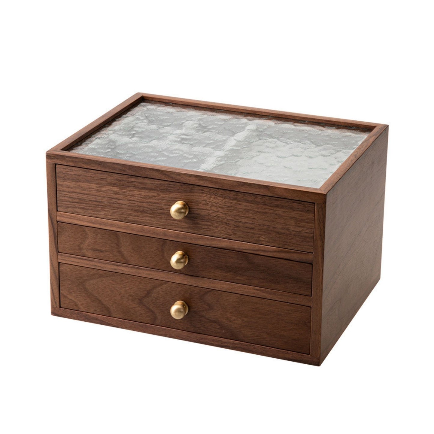 Wooden Jewelry Box with Drawers and Glass Lid SKU 21133