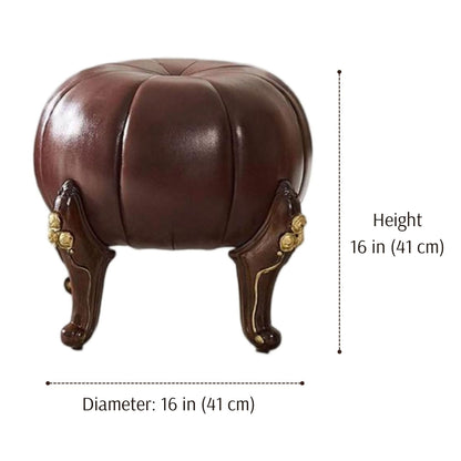Solid Wood Leather Upholstered Ottoman Stool SKU 52005
