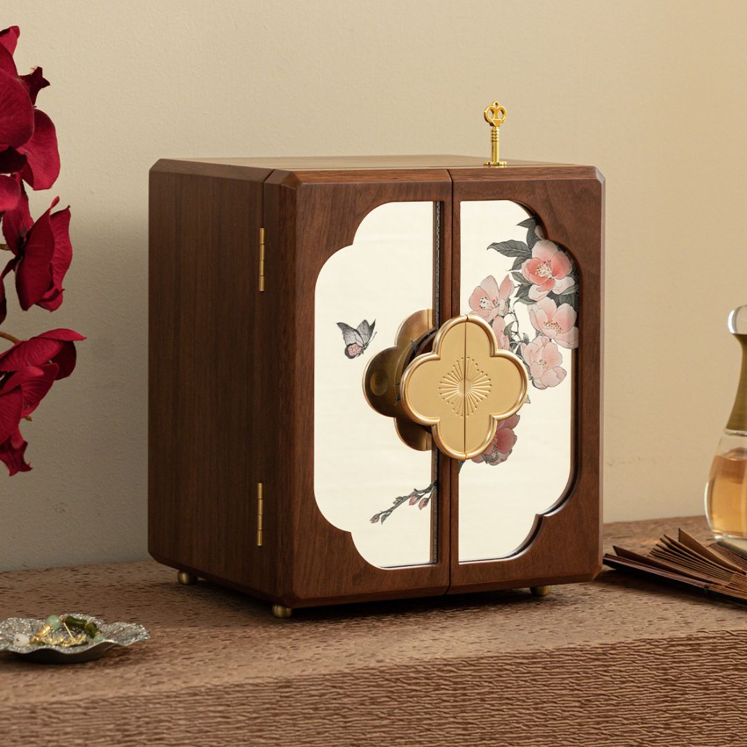 Cabinet Style Wooden Jewelry Box with Lock SKU 21137