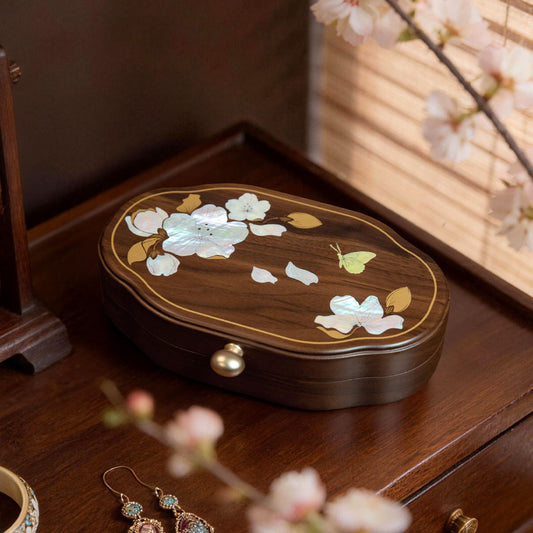 Solid Walnut Jewelry Box with Mother-of-Pearl Inlay SKU 21190