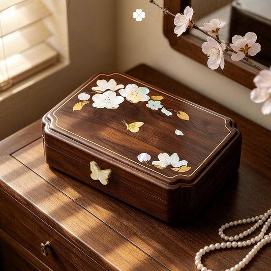 Solid Walnut Jewelry Box with Mother-of-Pearl Inlay SKU 21195