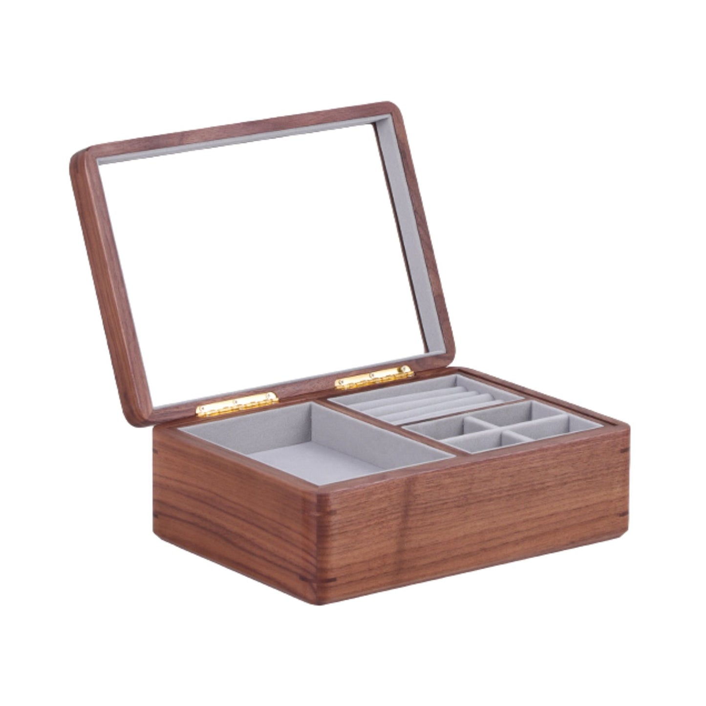 Solid Walnut Wood Jewelry Box with Glass Lid SKU 21135