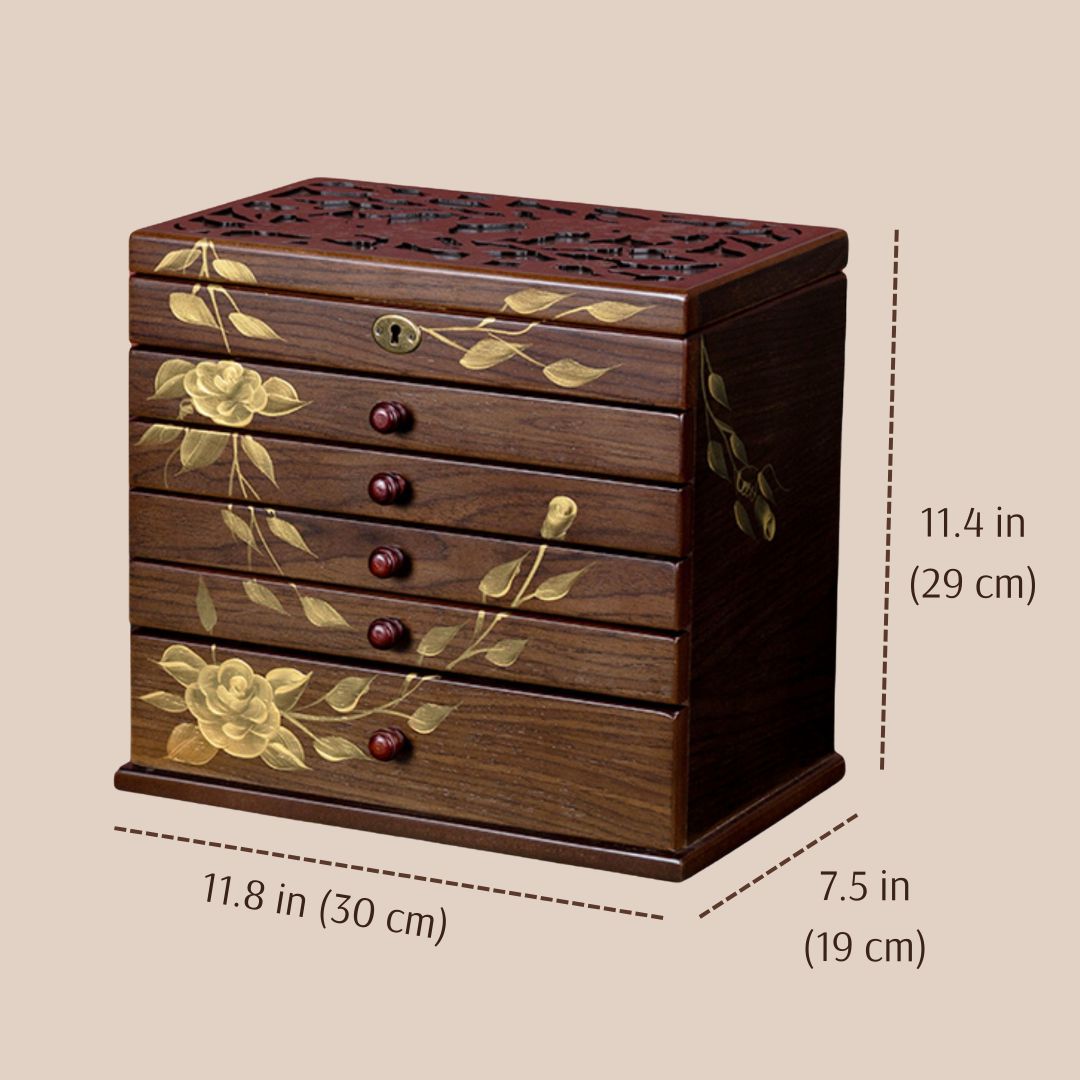 Wooden Jewelry Box with Hand Painted Decoration SKU 21143