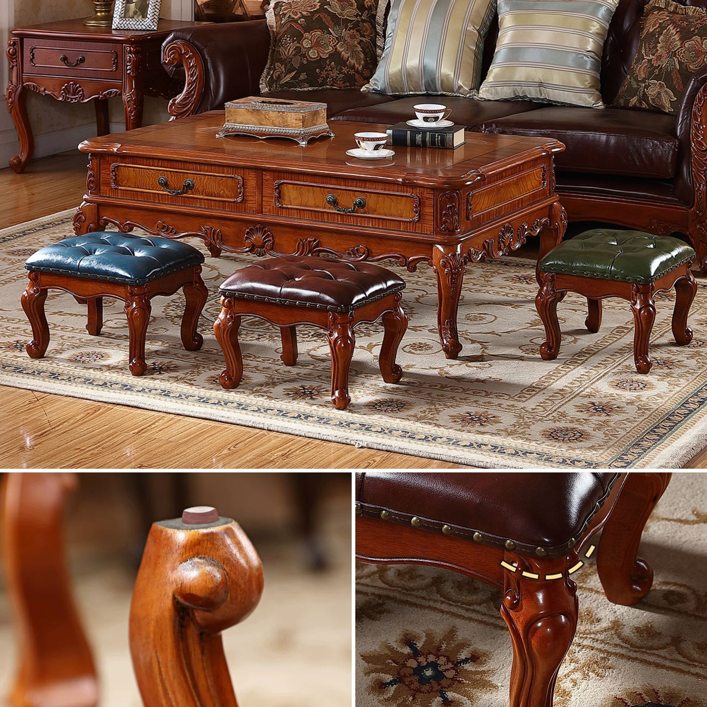 Solid Wood Upholstered Accent Stool Ottoman SKU 52011
