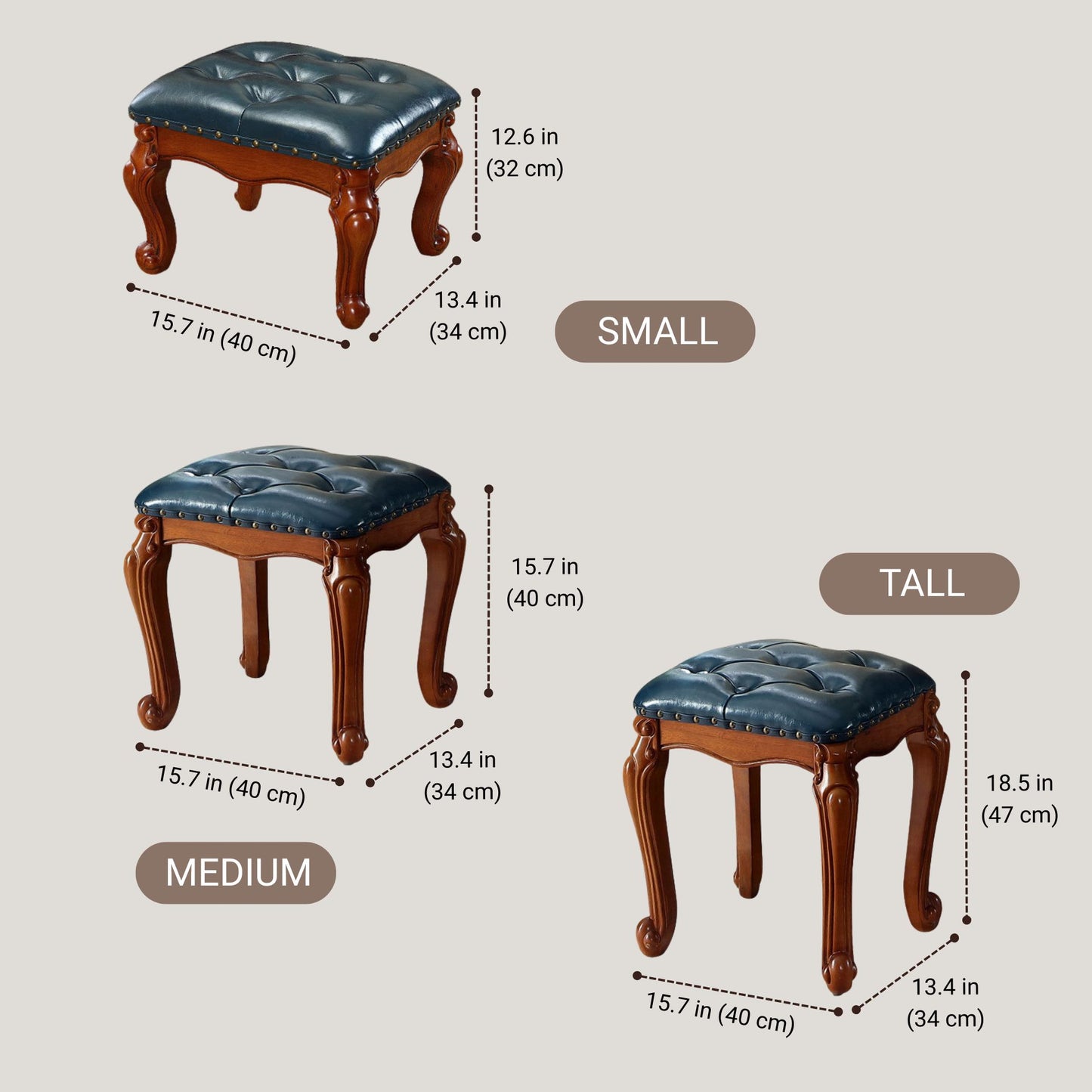 Solid Wood Upholstered Accent Stool Ottoman SKU 52011
