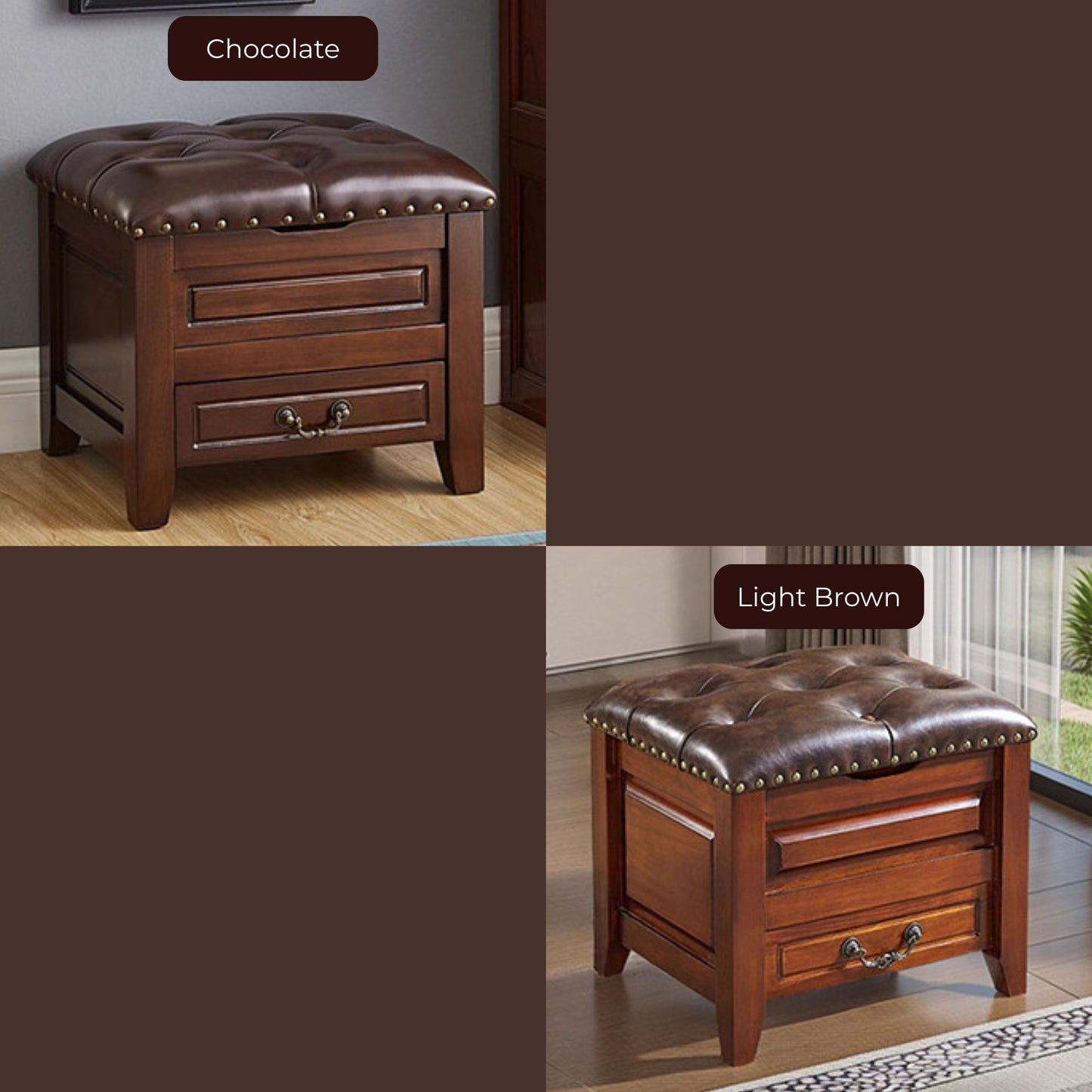 Solid Wood Upholstered Stool Ottoman with Storage SKU 52002