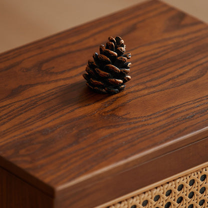 Wooden Decorative Trash Bin with PE Wicker Sides SKU 54003