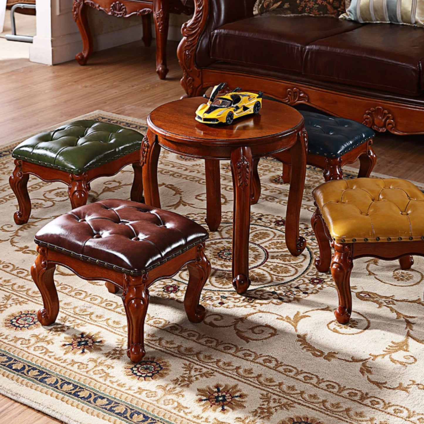 Solid Wood Upholstered Accent Stool Ottoman SKU 52011