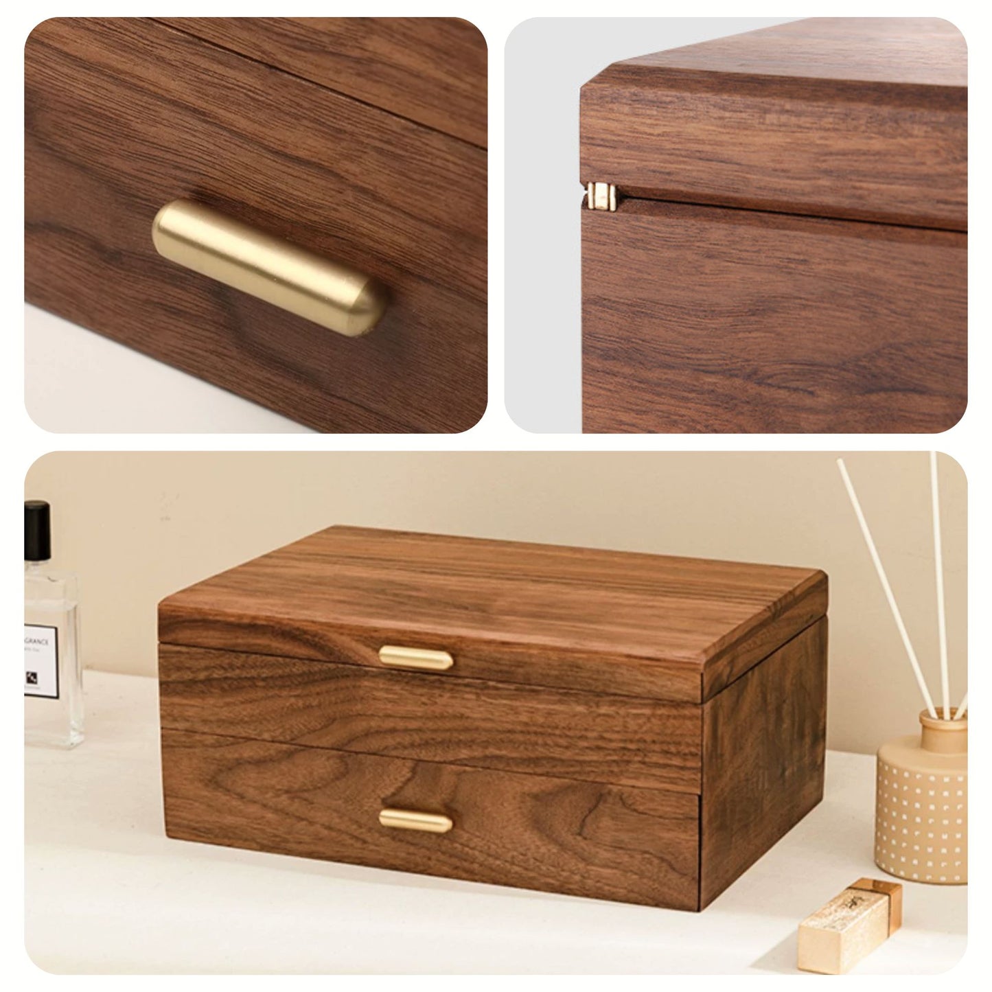 Solid Walnut Wood Jewelry Box Organizer with Necklace Holder SKU 21076