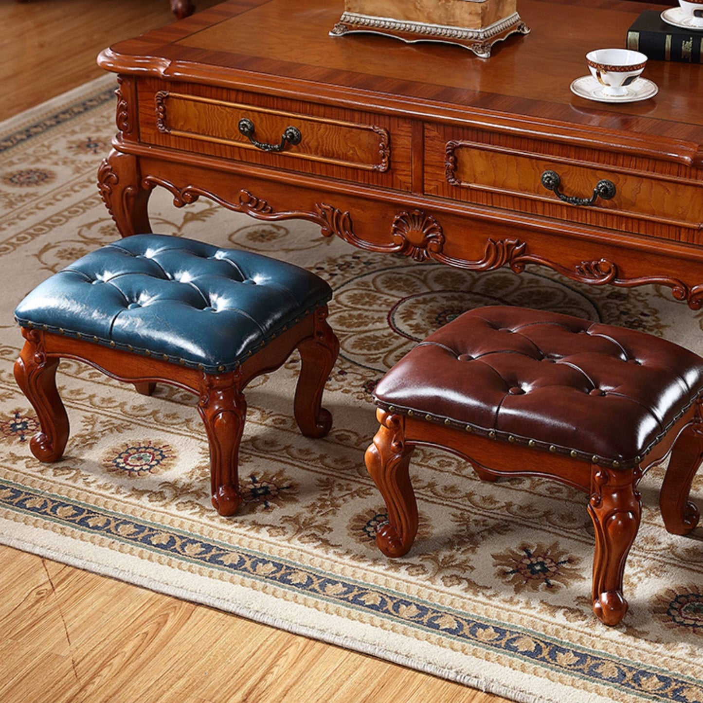 Solid Wood Upholstered Accent Stool Ottoman SKU 52011