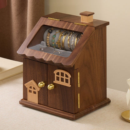 Solid Walnut House Shaped Jewelry Box with Drawers SKU 21181