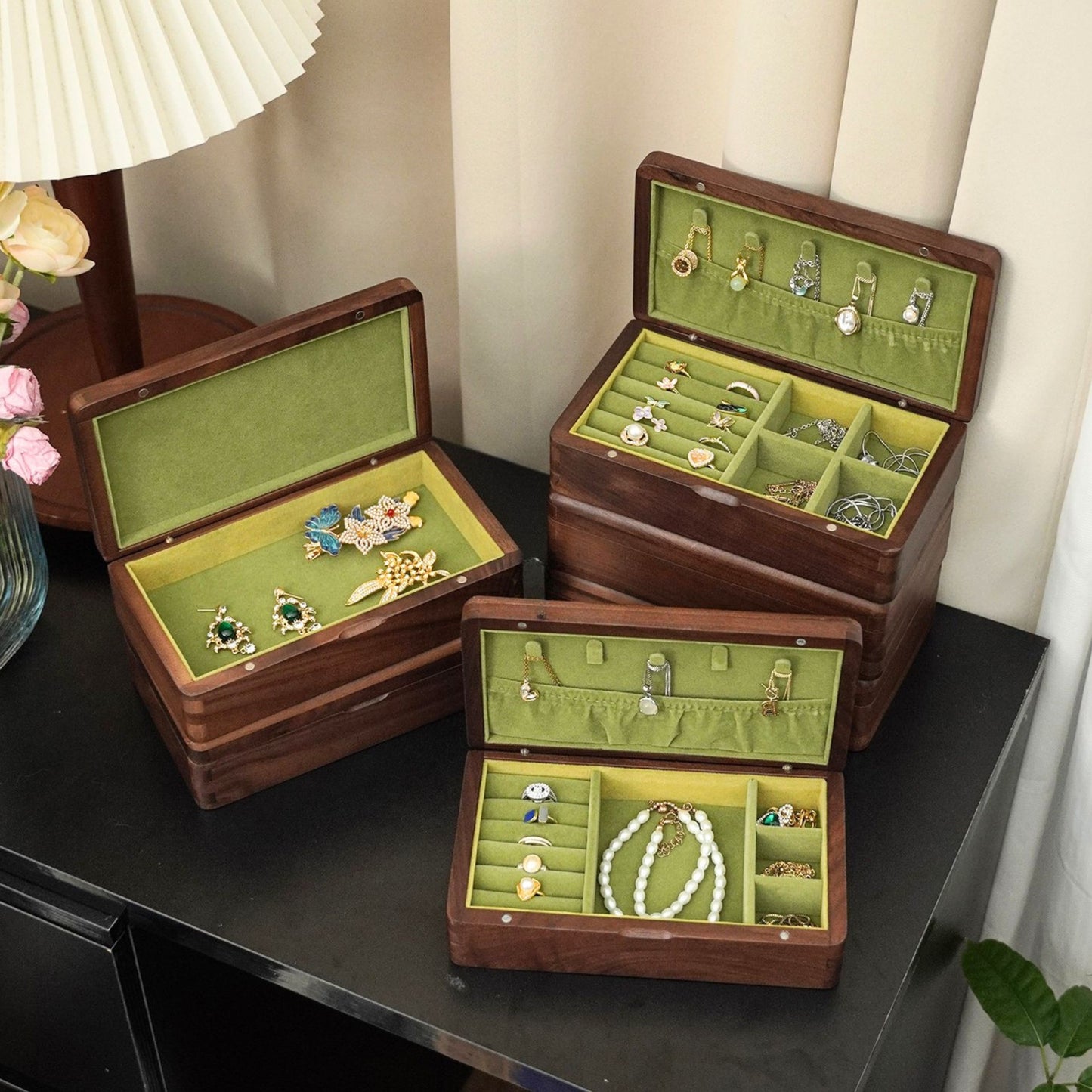 Medium Size Solid Walnut Wooden Jewelry Box SKU 21183