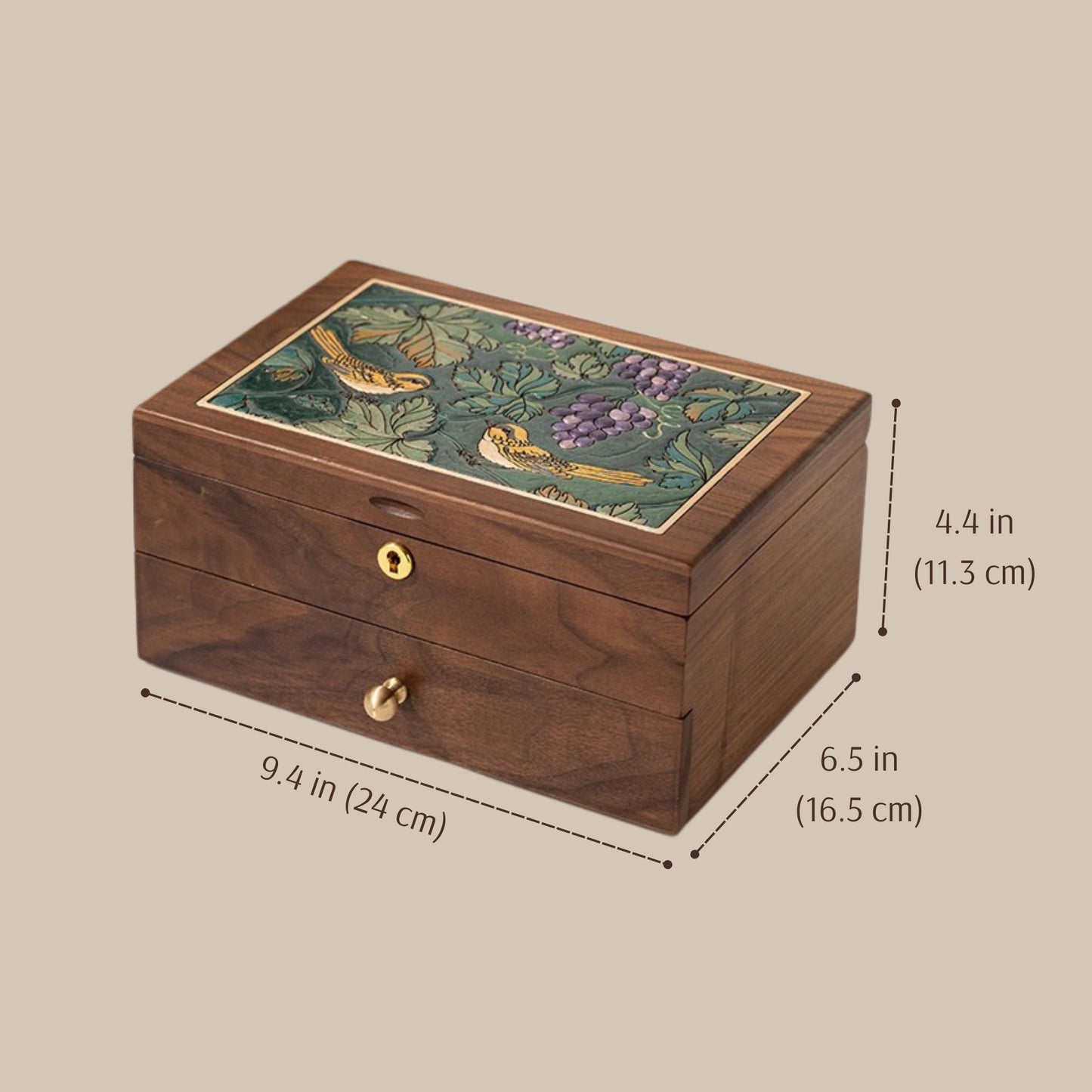 Solid Wood Jewelry Box with Hand-Painted Artwork SKU 21185