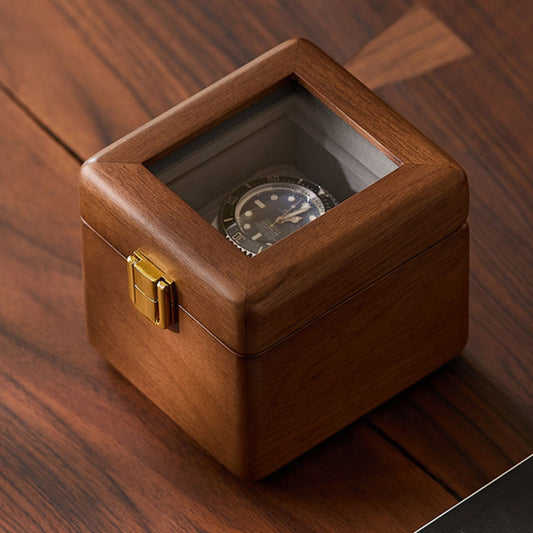 Solid Wood Watch Box with Glass Lid and Metal Clasp SKU 22015