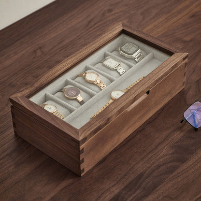 Solid Walnut Wooden Watch Box with Glass Lid SKU 22016