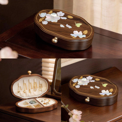 Solid Walnut Jewelry Box with Mother-of-Pearl Inlay SKU 21190