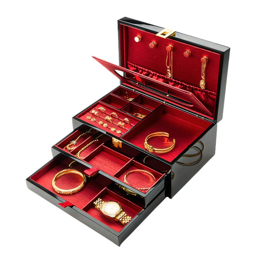 Piano Finish Wooden Jewelry Box with Drawer SKU 21158