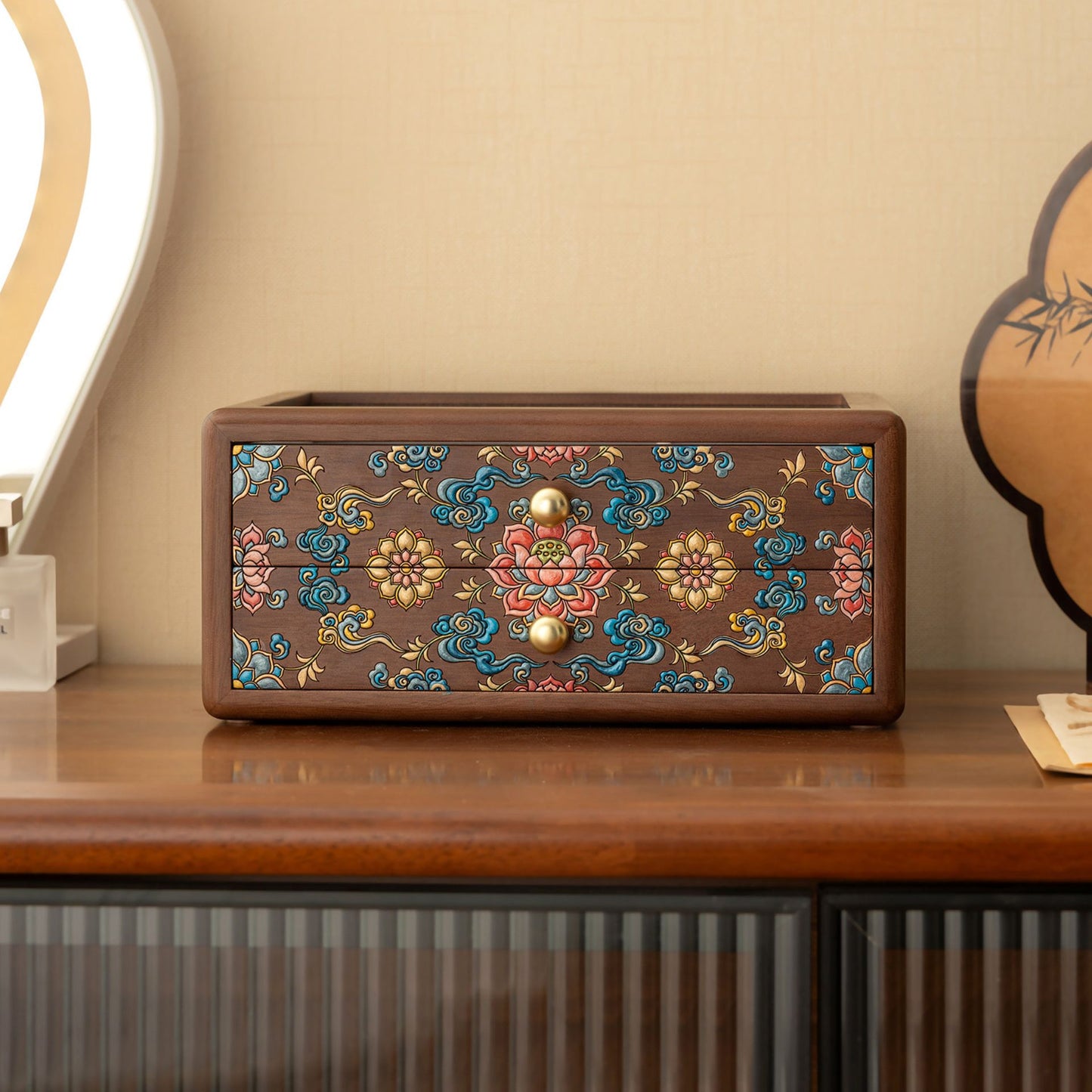 Wooden Jewelry Box with Hand-Painted Artwork and Drawers SKU 21193