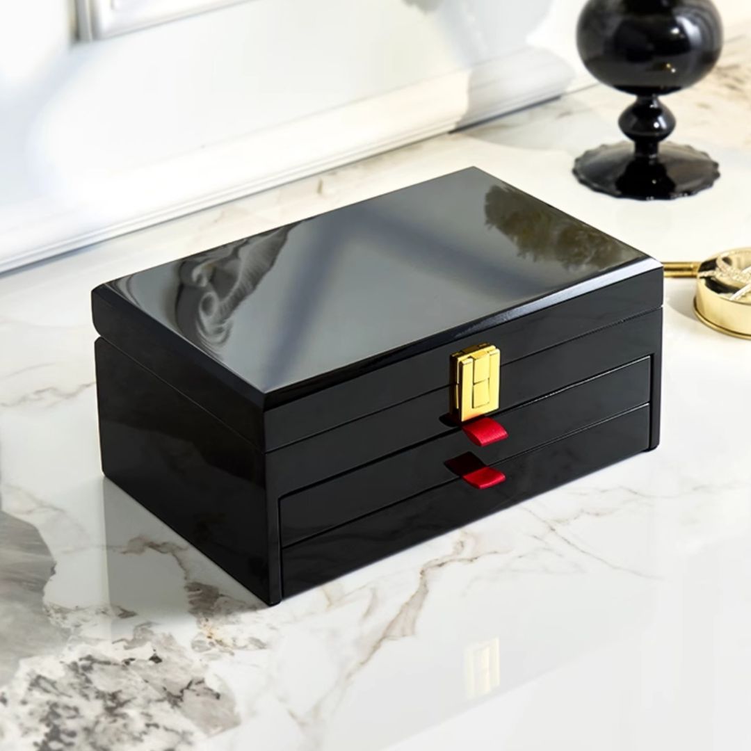 Piano Finish Wooden Jewelry Box with Drawer SKU 21158
