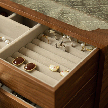 Wooden Jewelry Box with Glass Lid and Drawers SKU 21134