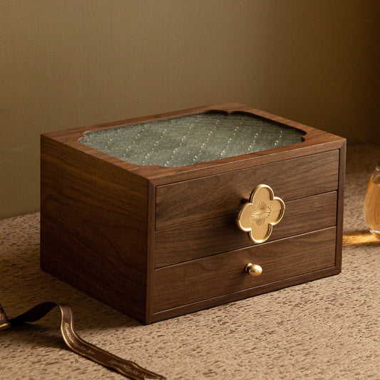 Wooden Jewelry Box with Glass Lid and Drawers SKU 21134