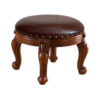 Solid Wood Leather Upholstered Ottoman Stool SKU 52003