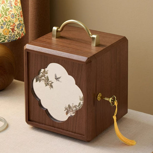 Wooden Jewelry Box Organizer with Mirror and Lock SKU 21159
