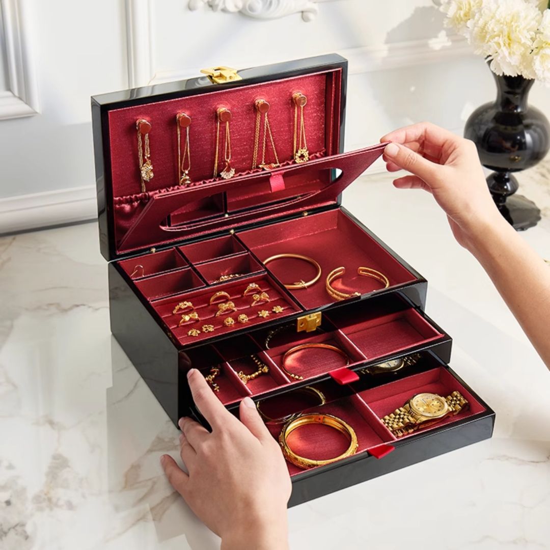 Piano Finish Wooden Jewelry Box with Drawer SKU 21158